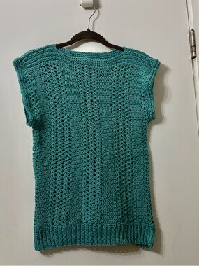 Handmade Teal Crochet Short-Sleeve Sweater Vest